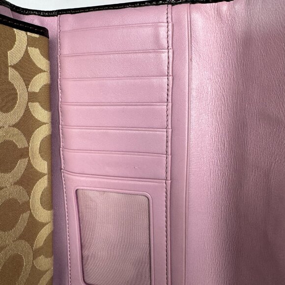 VINTAGE Coach Madison Op Art Checkbook Wallet | Khaki Brown Canvas Patent Leathe - Picture 14 of 14